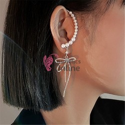 Cercei pentru dama moderni EARR93 Argintii 1 bucata cu strasuri si perle